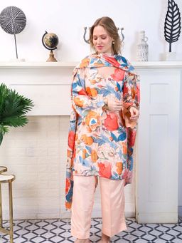 ALLUREARMOIRE - Floral Printed Regular Kurta With Palazzos and Dupatta (Set of 3)