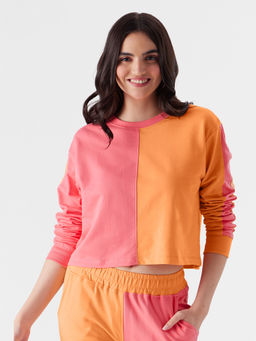 The Souled Store - Colourblock Orange, Pink Oversized Crop Tops For Womens
