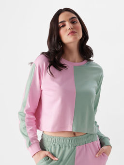The Souled Store - Colourblock Green Blush Oversized Crop Tops For Womens