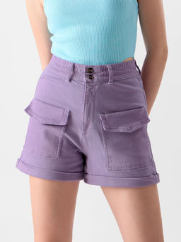 The Souled Store - Original Solids Lavender Women High Waist Shorts