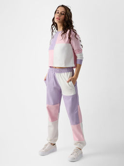 The Souled Store - Original Colourblock Shades of Purple Women T-Shirt and Jogger (Set of 2)
