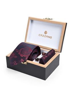 CAZZANO - Men Floral Skinny Tie With Pocket Square & Cufflinks
