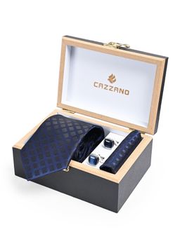 CAZZANO - Men Checked Skinny Tie With Pocket Square & Cufflinks