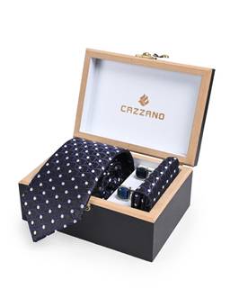 CAZZANO - Men Printed Skinny Tie With Pocket Square & Cufflinks