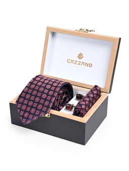 CAZZANO - Men Printed Skinny Tie With Pocket Square & Cufflinks