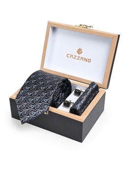 CAZZANO - Men Printed Skinny Tie With Pocket Square & Cufflinks