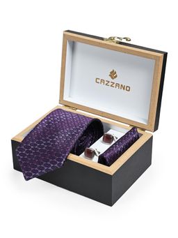 CAZZANO - Men Microfiber Printed Skinny Tie With Pocket Square & Cufflinks