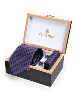 CAZZANO - Men Printed Skinny Tie With Pocket Square & Cufflinks