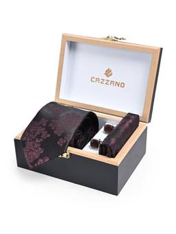 CAZZANO - Men Floral Skinny Tie With Pocket Square & Cufflinks