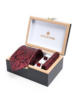 CAZZANO - Men Printed Skinny Tie With Pocket Square & Cufflinks