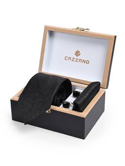 CAZZANO - Men Microfiber Printed Skinny Tie With Pocket Square & Cufflinks