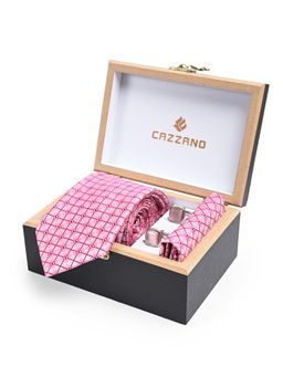CAZZANO - Men Checked Skinny Tie With Pocket Square & Cufflinks