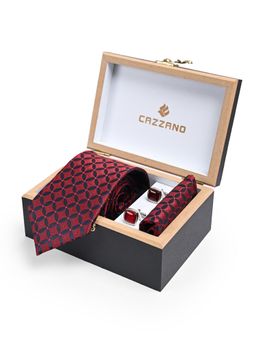 CAZZANO - Men Printed Skinny Tie With Pocket Square & Cufflinks