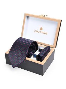 CAZZANO - Men Printed Skinny Tie With Pocket Square & Cufflinks