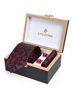 CAZZANO - Men Floral Skinny Tie With Pocket Square & Cufflinks
