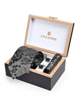 CAZZANO - Men Floral Skinny Tie With Pocket Square & Cufflinks