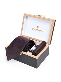 CAZZANO - Men Microfiber Printed Skinny Tie With Pocket Square & Cufflinks