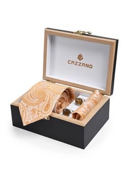 CAZZANO - Men Microfiber Paisley Skinny Tie With Pocket Square & Cufflinks