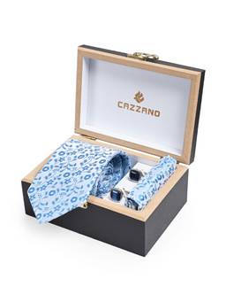 CAZZANO - Men Microfiber Floral Tie With Pocket Square & Cufflinks
