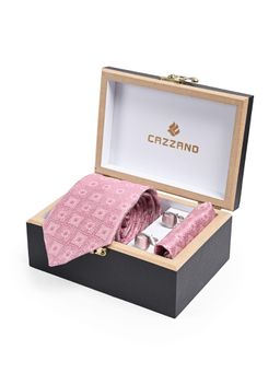 CAZZANO - Men Microfiber Checked Tie With Pocket Square & Cufflinks