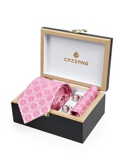 CAZZANO - Men Microfiber Printed Skinny Tie With Pocket Square & Cufflinks