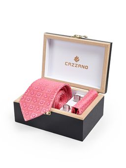 CAZZANO - Men Microfiber Checked Tie With Pocket Square & Cufflinks