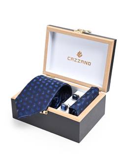 CAZZANO - Men Microfiber Printed Skinny Tie With Pocket Square & Cufflinks