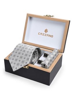 CAZZANO - Men Checks Skinny Tie With Pocket Square & Cufflinks