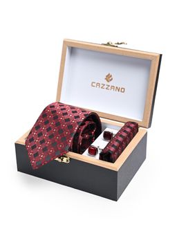 CAZZANO - Men Checked Skinny Tie With Pocket Square & Cufflinks
