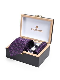 CAZZANO - Men Microfiber Checked Tie With Pocket Square & Cufflinks