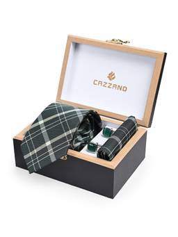 CAZZANO - Men Striped Skinny Tie With Pocket Square & Cufflinks