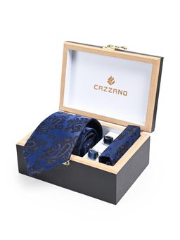 CAZZANO - Men Microfiber Printed Skinny Tie With Pocket Square & Cufflinks