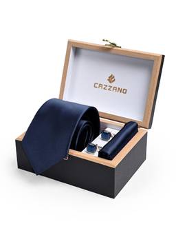 CAZZANO - Men Solid Skinny Tie With Pocket Square & Cufflinks