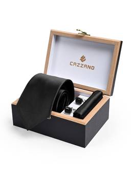 CAZZANO - Men Solid Skinny Tie With Pocket Square & Cufflinks