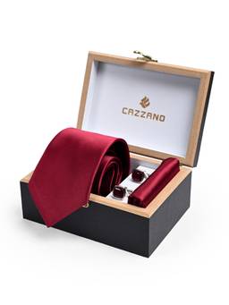 CAZZANO - Men Solid Skinny Tie With Pocket Square & Cufflinks