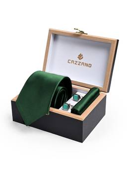 CAZZANO - Men Solid Skinny Tie With Pocket Square & Cufflinks