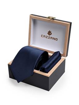 CAZZANO - Men Solid Skinny Tie With Pocket Square
