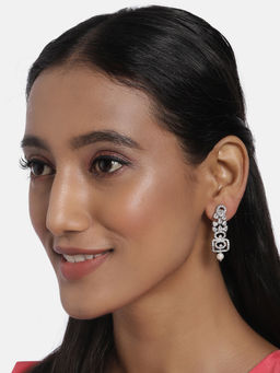 Accessher - Silver-Toned Rhodium-Plated Ad-Studded Drop Earrings For Women & Girls
