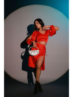 Bee Boldd - Apple Red Satin Top & Skirt (Set of 2)