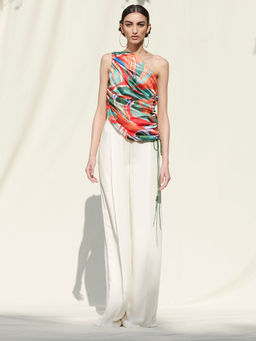 MANDIRA WIRK - Draped One Shoulder Top Paired With An Ivory Pallazo Multi-color (Set of 2)
