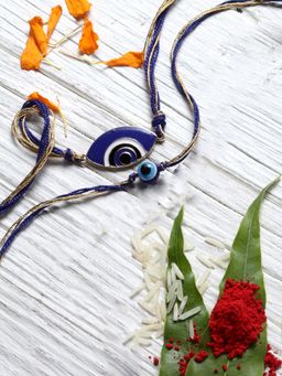 Dugran By Dugristyle - Blue & White Evil Eye 2 Bhaiya Rakhi With Roli And Chawal
