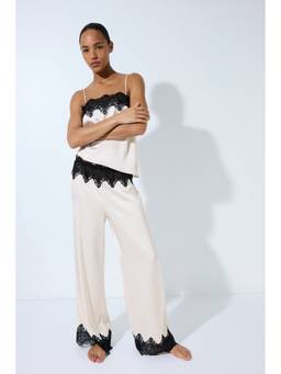 H&M - Women White Lace-Trimmed Satin Pyjama