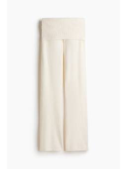 H&M - Women White Knitted Foldover-Waist Trousers