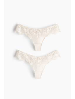 H&M - Women White 2-Pack Lace Thong Briefs