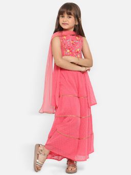 Nautinati - Girls Pink Floral Ready to Wear Top & Sharara with Dupatta (Set of 3)