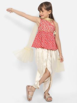 Nautinati - Girls One Shoulder Embroidered Cotton Dhoti (Set of 3)