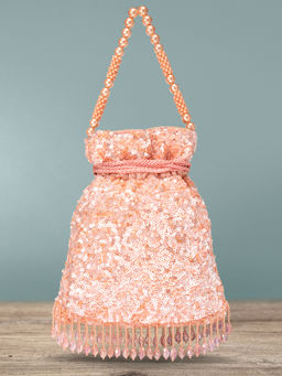 Peora - Peach Potli Bags for Women Evening Bag Clutch Ethnic Bride Purse with Drawstring