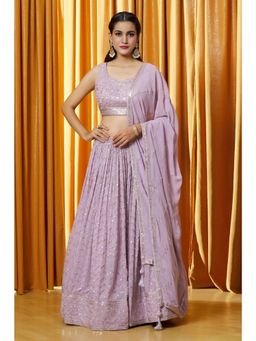 NEEL ART - Lavender Georgette Embellished Semi-Stitched Lehenga Unstiched Choli with Dupatta.