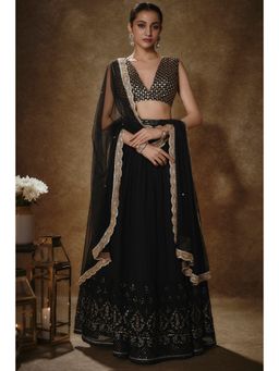NEEL ART - Black Georgette Embellished Semi-Stitched Lehenga Unstiched Choli with Dupatta.