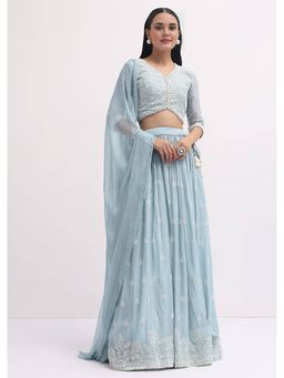 NEEL ART - Iceblue Georgette Embellished Semi-Stitched Lehenga Unstiched Choli with Dupatta.